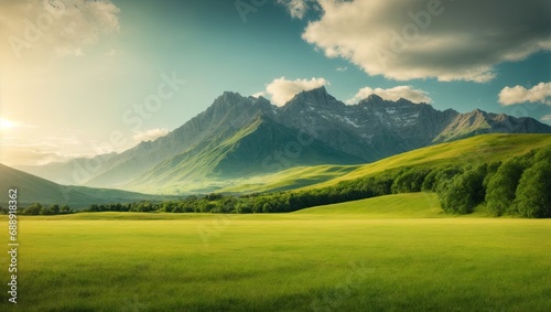 "Mountain Majesty in Grassland Panorama"