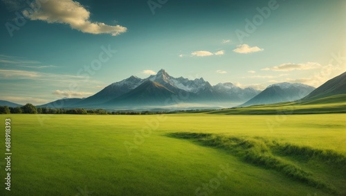 "Mountain Majesty in Grassland Panorama"