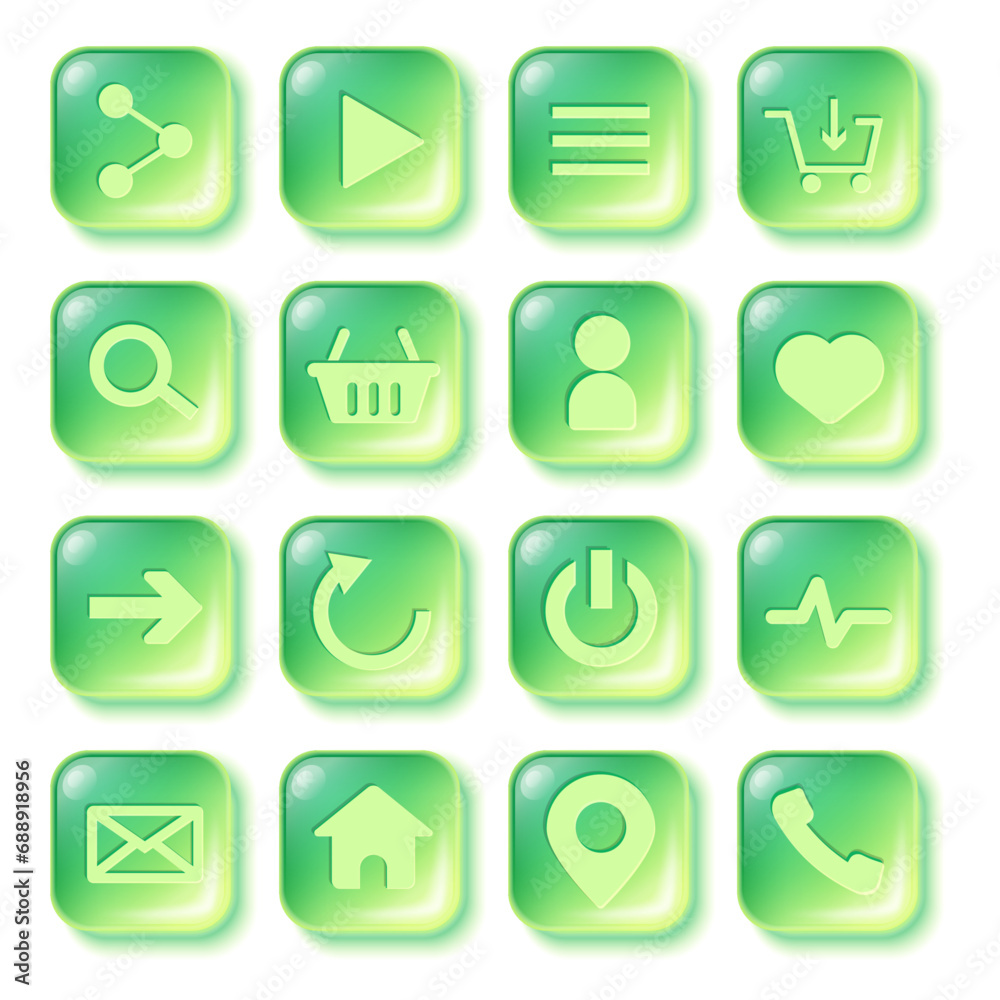 Set of square glass icons Set of square glass icons