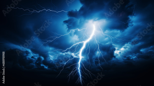 Electric Blue Lightning Cracking Through the Night Sky 