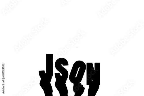 Digital png illustration of hands holding json text on transparent background