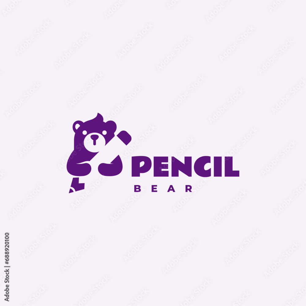 Vector Logo Illustration Pencil Bear Negative Space Style. Vector Logo Illustration Pencil Bear Negative Space Style.