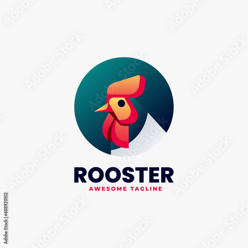 Vector Logo Illustration Rooster Gradient Colorful Style.