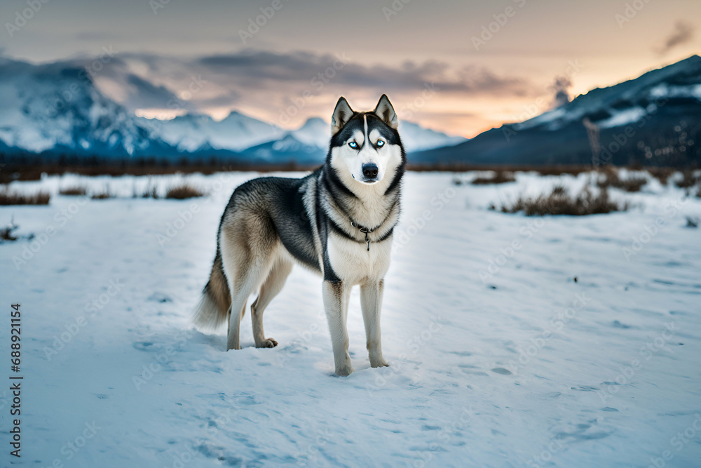 Siberian husky in the snow - Generative AI Siberian husky in the snow - Generative AI