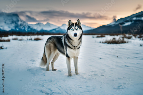 Siberian husky in the snow - Generative AI