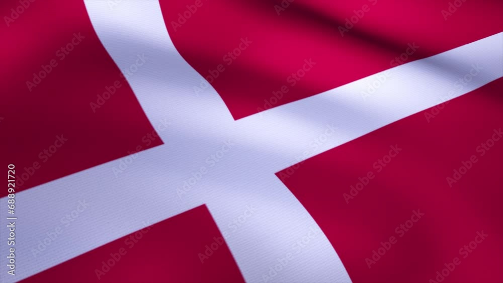 Denmark Flag Blowing in Wind 4k Realistic 3d flag waving animation seamless loop background for patriotic, political, military, election, history, memorial, independence day, football, documentary