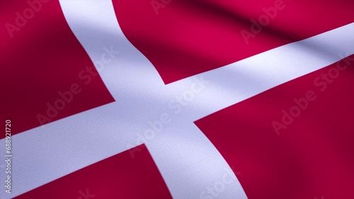 Denmark Flag Blowing in Wind 4k Realistic 3d flag waving animation seamless loop background for patriotic, political, military, election, history, memorial, independence day, football, documentary photo