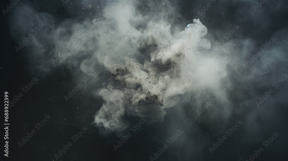 Obraz premium Clouds of dust and smoke create a feeling of natural wilderness. The color of the smoke was white and gray, billowing upward. The background is dark