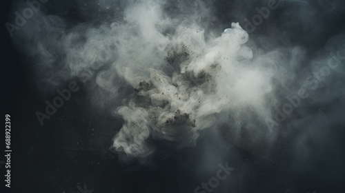 Clouds of dust and smoke create a feeling of natural wilderness. The color of the smoke was white and gray, billowing upward. The background is dark