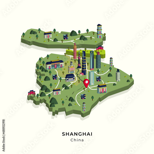 Canvas Print isometric 3d simple map of shanghai, china