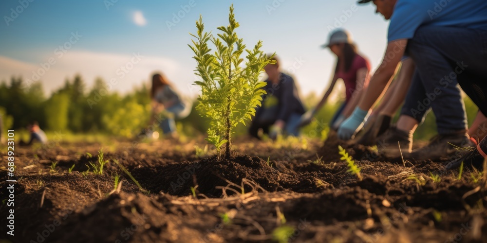 People planting trees in soil People planting trees in soil