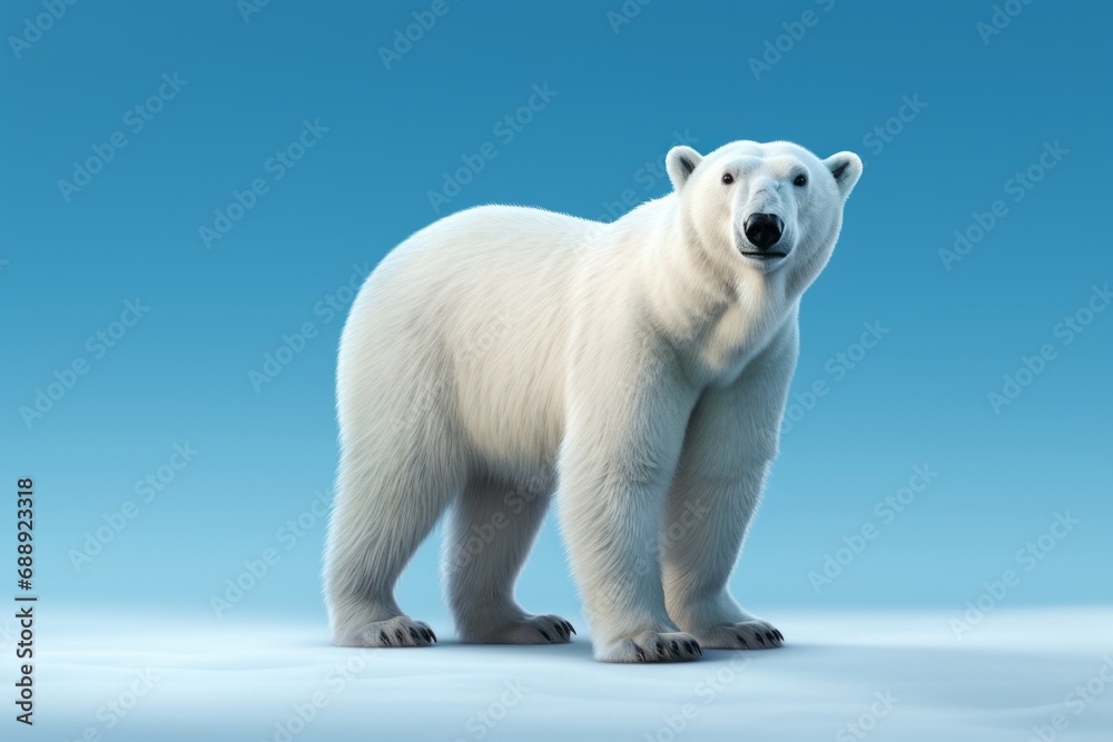 Polar bear, photorealistic, solid light blue background