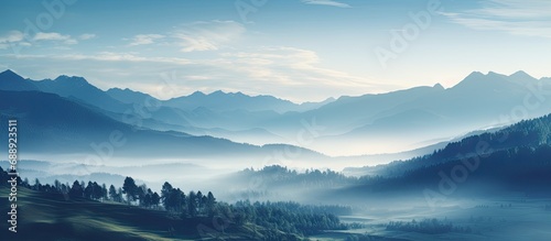 Mountain morning with mist.