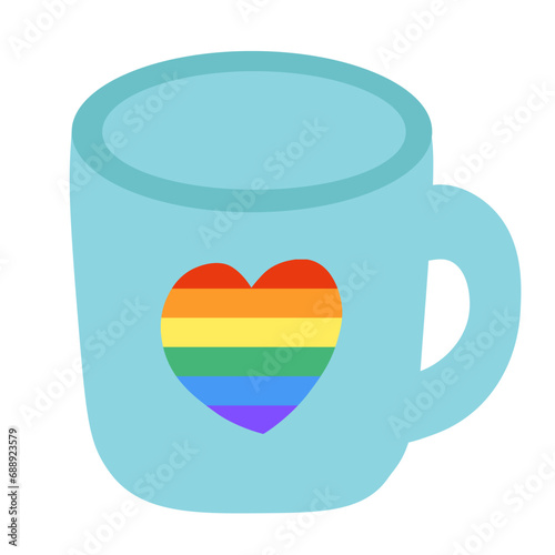 Cute LGBT Cup with rainbow heart isolated on white background. LGBTQ. Symbol of the LGBT pride community. Flat vector illustration.