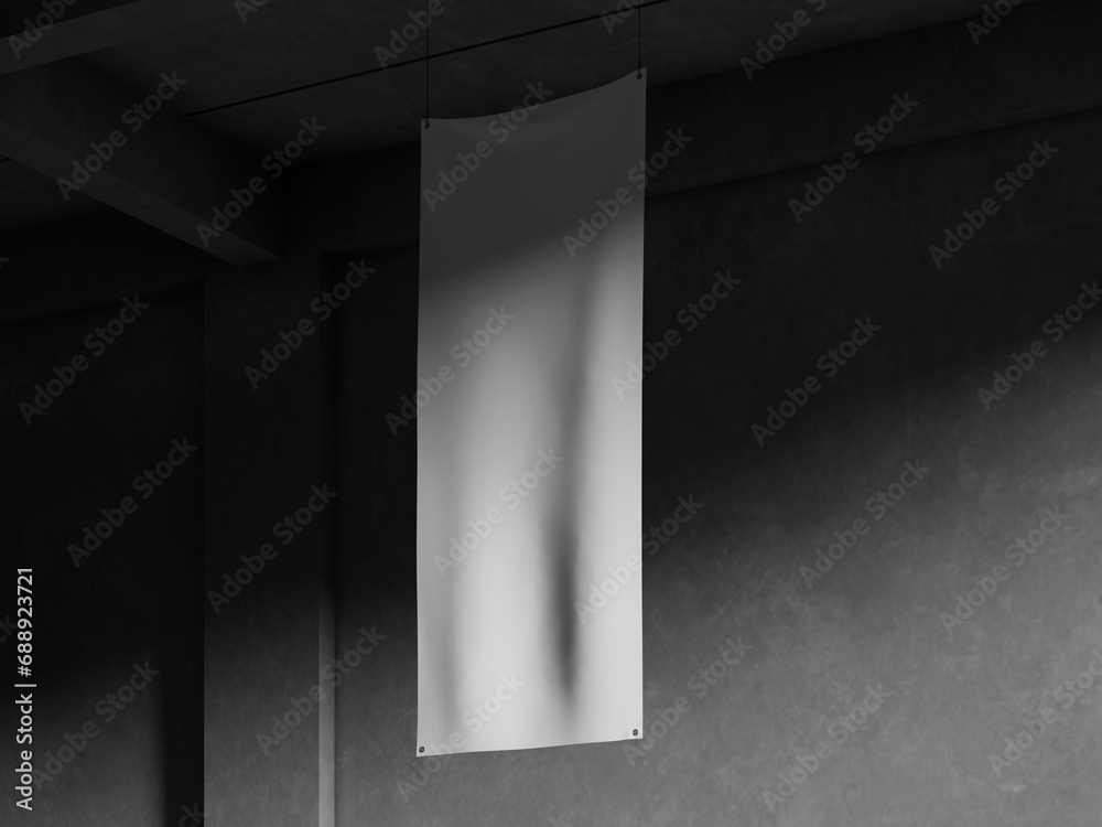 White Blank Vertical Hanging Banner Mockup 3D Render Realistic Background White Blank Vertical Hanging Banner Mockup 3D Render Realistic Background