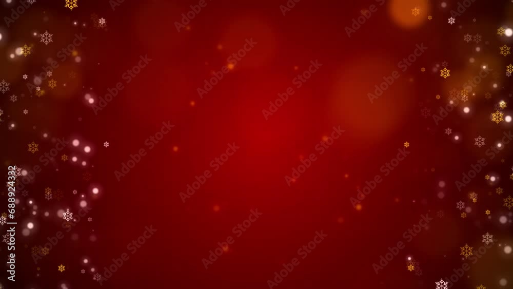 Gold and white snowflakes on red background, Winter Christmas Holiday - 4K. Gold and white snowflakes on red background, Winter Christmas Holiday - 4K.