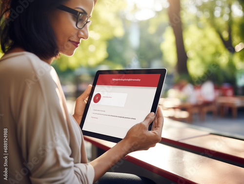 A Photo of a Person Donating to a Charity Online Using a Tablet Feeling Content and Happy