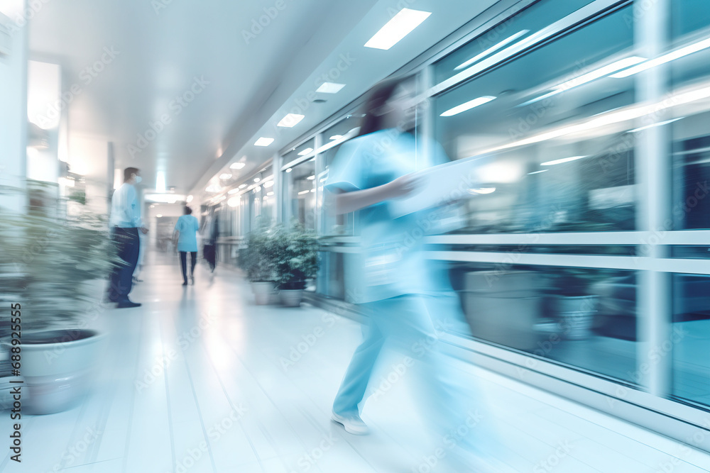 motion blur of medical workers walking in the hospital corridor, abstract background motion blur of medical workers walking in the hospital corridor, abstract background
