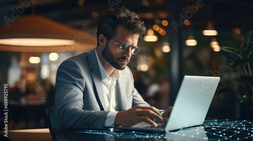 A businessman programming on computer, Tech, Digital, Innovation.