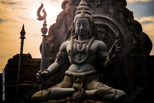 Giant sculpture of Shiva Nageshwar at the famous Nageshwar temple close to Dwarka. Gujarat. India, Generative AI photo