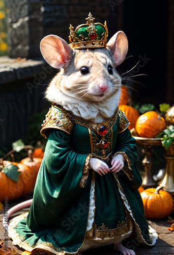 Mouse in crown on autumn ba...