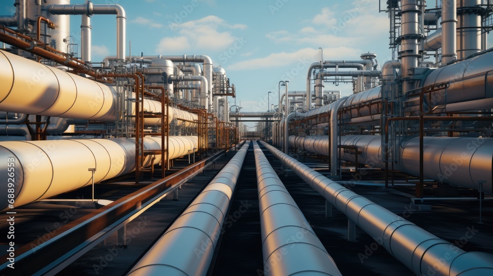 A Gas pipes next to factory hangars. A Gas pipes next to factory hangars.