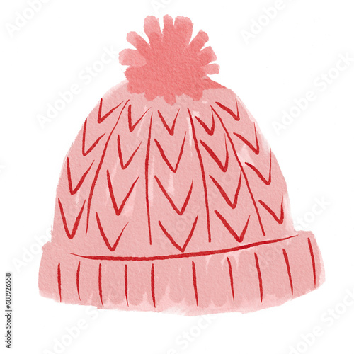 Pink Knitted hat watercolor style.