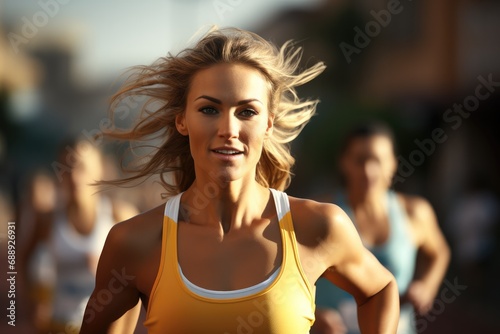 Athletes women in a marathon race, Sport woman.