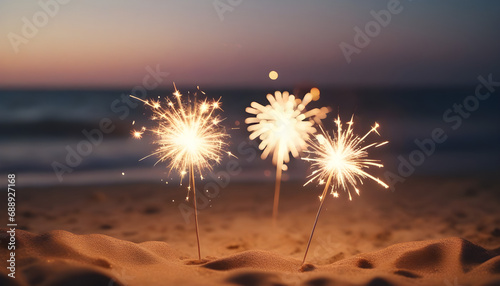 sparkler on the beach at sunset