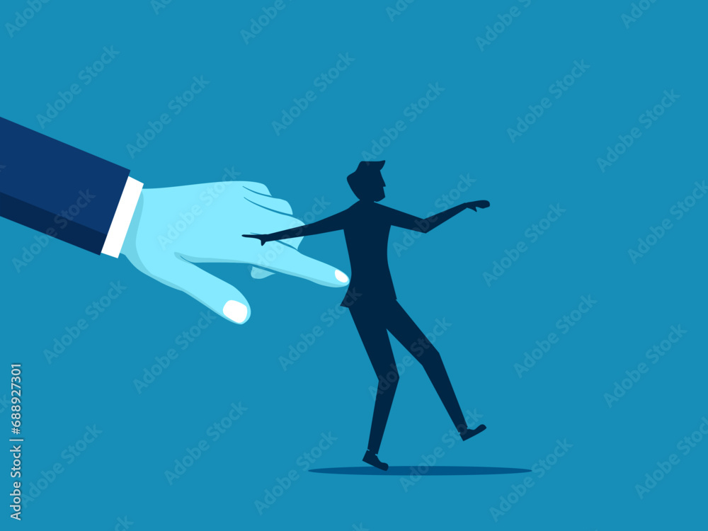 Encourage decision making at work. Businessman manager poking employee with finger. vector illustration