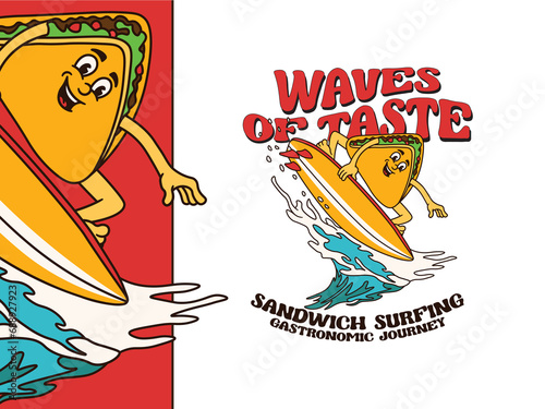 Cartoon Character Of A Sandwich With A Vintage And Handwritten Style Goes On Holiday At The Beach