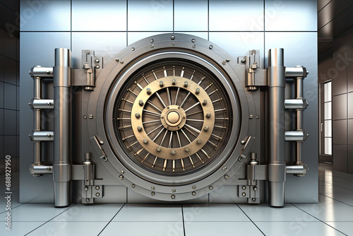 Banking Security image of a bank vault or a secure digital lock, symbolizing the safety and security of banking services. photo