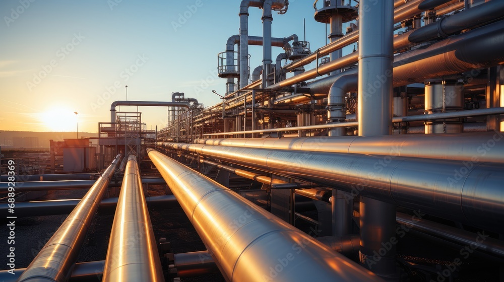 Silver gas pipelines at sunrise. Silver gas pipelines at sunrise.
