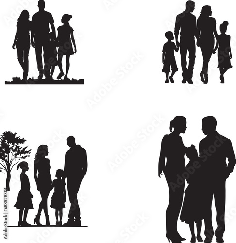 Isolated minimal black family silhouettes on isolated background.