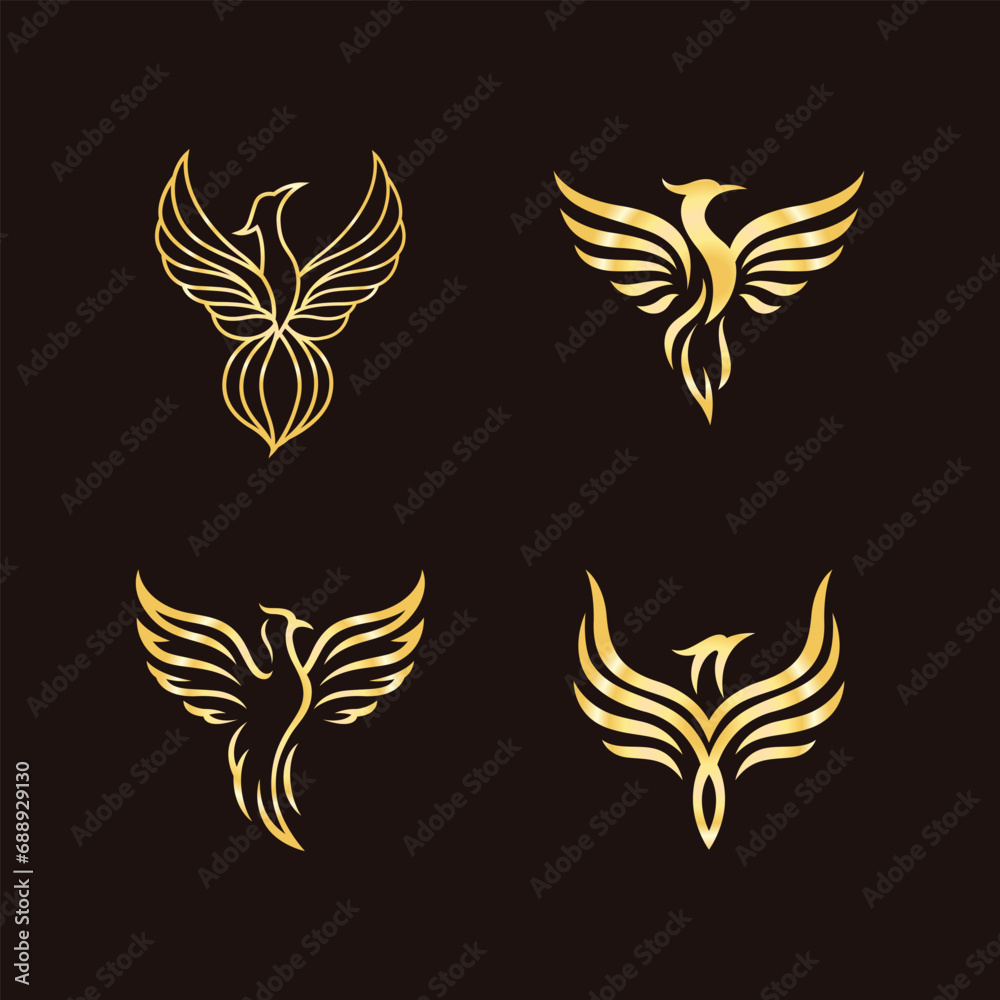 luxury phoenix logo concept set, phoenix logo set,  phoenix gold collection