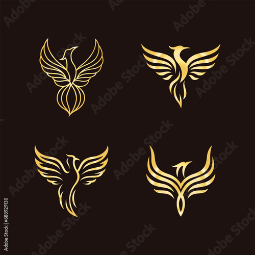 luxury phoenix logo concept set, phoenix logo set, phoenix gold collection