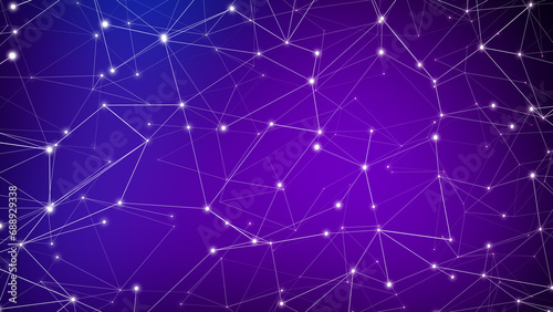Connected lines and dots create abstract background of interconnected blur, forming modern science backdrop with polygonal layout and geometric formation