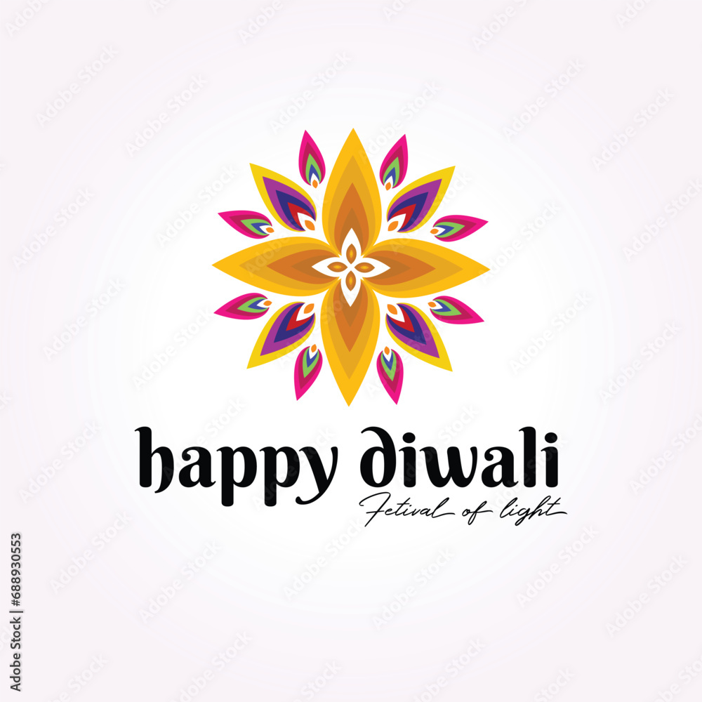 Obraz premium colorful diwali logo leaf rotating sign, happy diwali with rotating fire