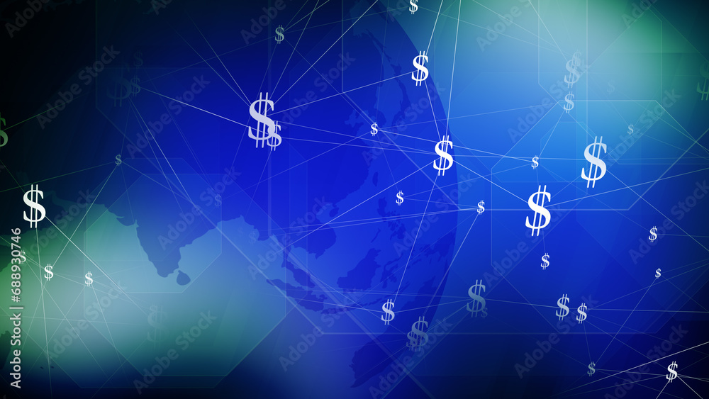 Money sale news dollar sign on global financial news backdrop, showcasing international investments, united states dollar exchange, fees, funds, and wealth worldwide Money sale news dollar sign on global financial news backdrop, showcasing international investments, united states dollar exchange, fees, funds, and wealth worldwide