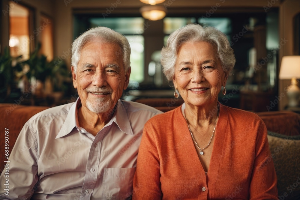 Smiling Elderly Couple Enjoying Life Together in Their Comfortable Living Room Radiating Happiness Contentment Generative AI