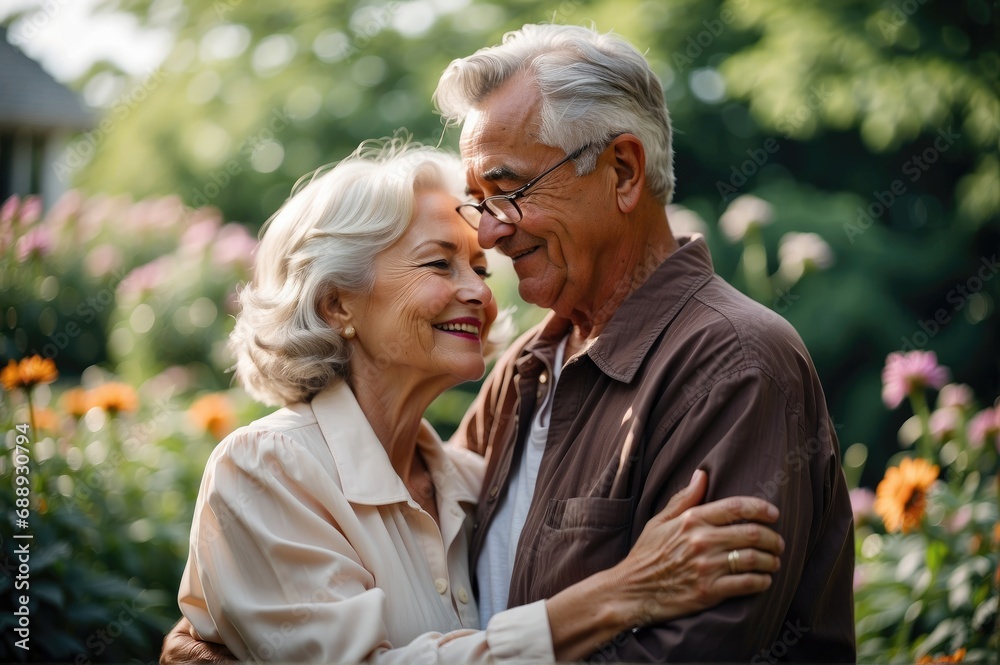 Cheerful Elderly Couple Finding Happiness Together in Their Beautiful Garden Full of Nature's Delights Generative AI Cheerful Elderly Couple Finding Happiness Together in Their Beautiful Garden Full of Nature's Delights Generative AI
