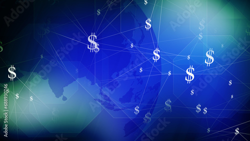 Money sale news dollar sign on global financial news backdrop, showcasing international investments, united states dollar exchange, fees, funds, and wealth worldwide
