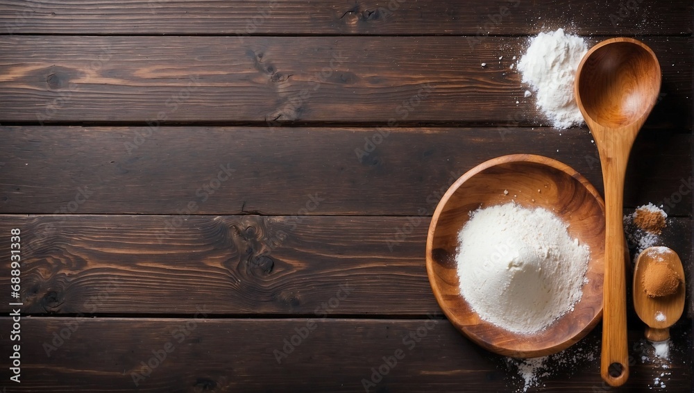 Flour on a wooden board. cooking kitchen background. Empty copy space. Flour on a wooden board. cooking kitchen background. Empty copy space.