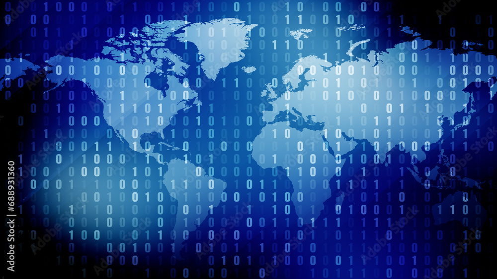 Obraz premium Cyber attack on global network algorithm and binary code in digital world of cyber crime and cyber security with global technology and programming code