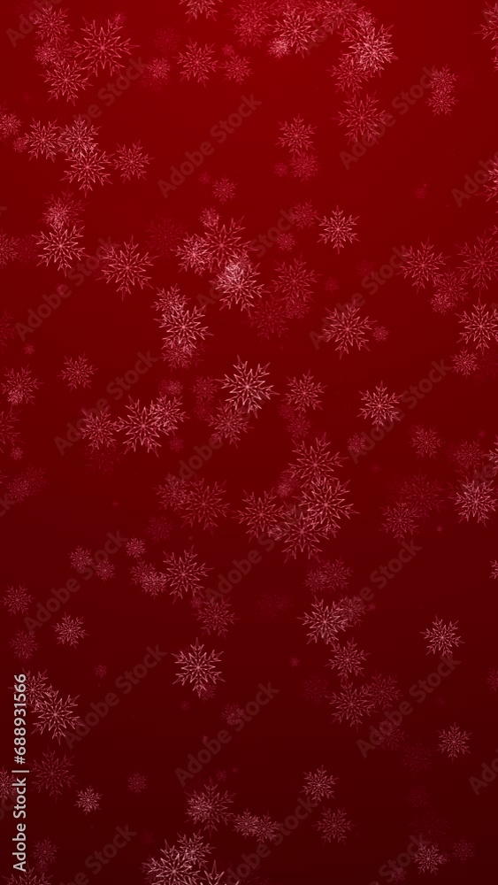 Loop illustrated snowflakes falling down on red vertical background. Loop illustrated snowflakes falling down on red vertical background.