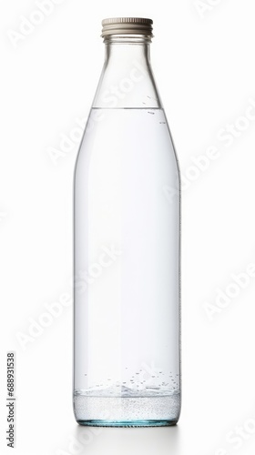 Pure water in the white glass bottle with aluminum screw cap isolated. Generative AI