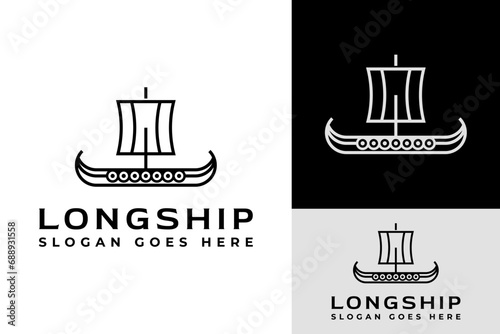Vintage Modern Viking Longship Sail Boat Warrior Logo Design Branding Template