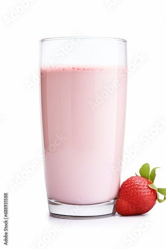 Glass of strawberry milkshake isolated. Dairy product. Generative AI