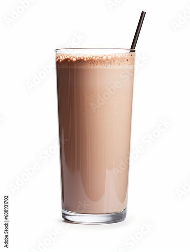 Chocolate milk drink or milkshake in glass isolated with clipping path. Generative AI