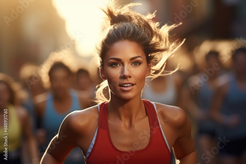 Female athlete participating in a marathon. © visoot